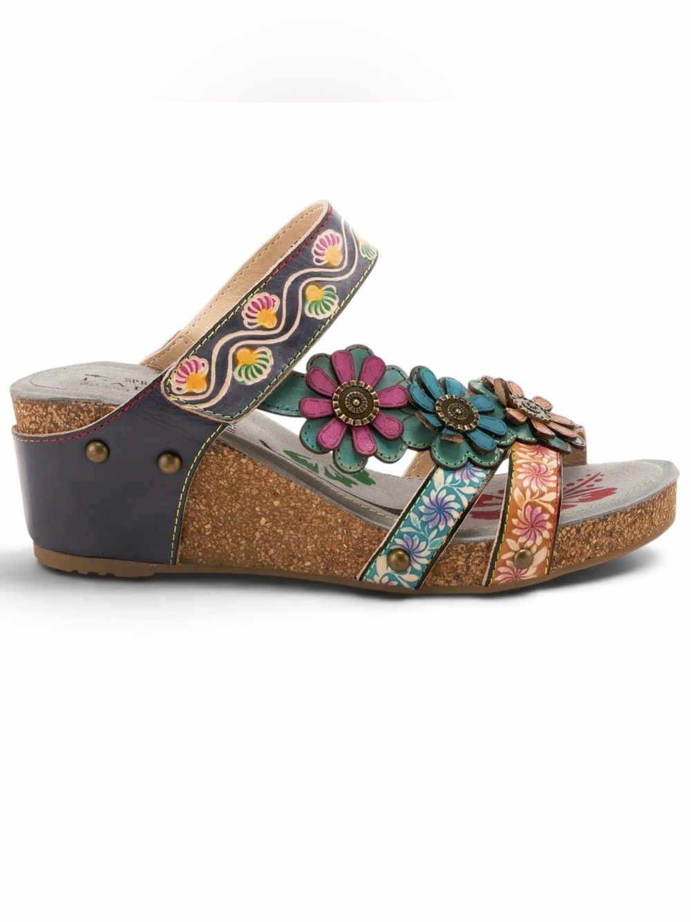 L'Artiste Hand Painted Leather’Delight’ Wedge Slide Sandal, Size EU 38 USA 7.5-8